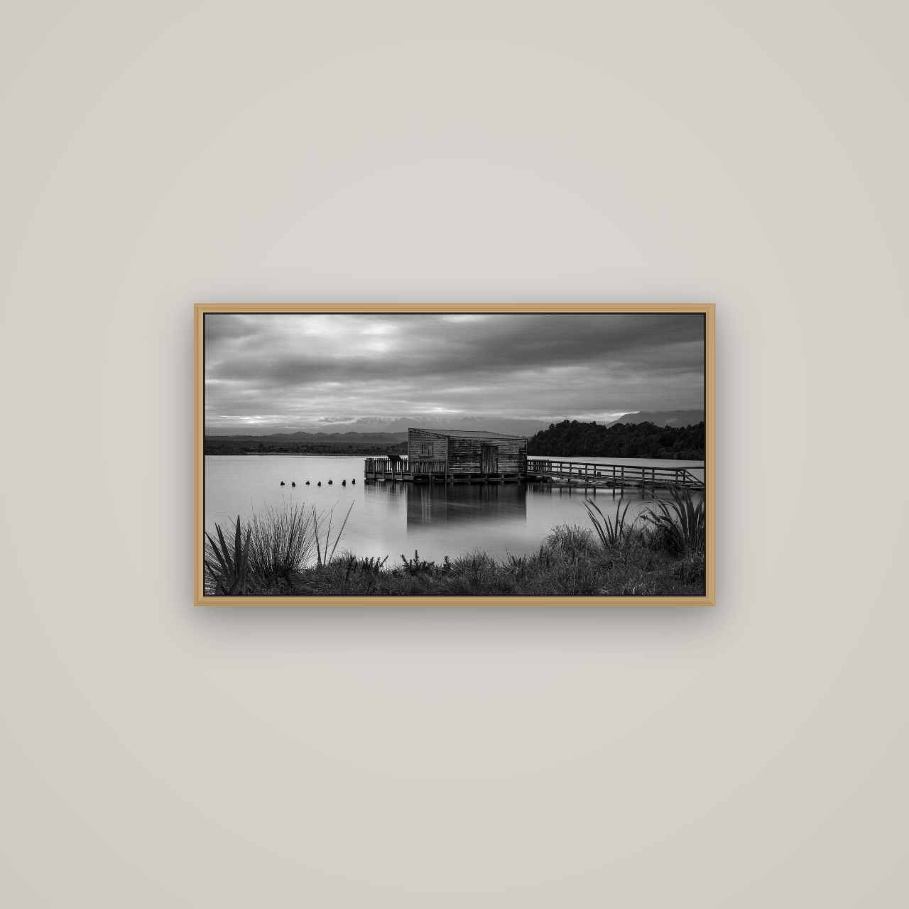 Guardian of the Lagoon, Ōkārito's Tranquil Embrace, Basel Natural Oak, 80×45 cm. New Zealand fine art wall art by Stephen Milner.