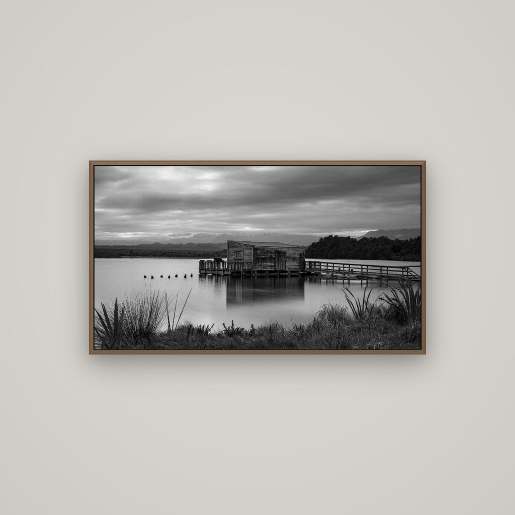 Guardian of the Lagoon, Ōkārito's Tranquil Embrace, Basel Walnut, 107×60 cm. New Zealand fine art wall art by Stephen Milner.