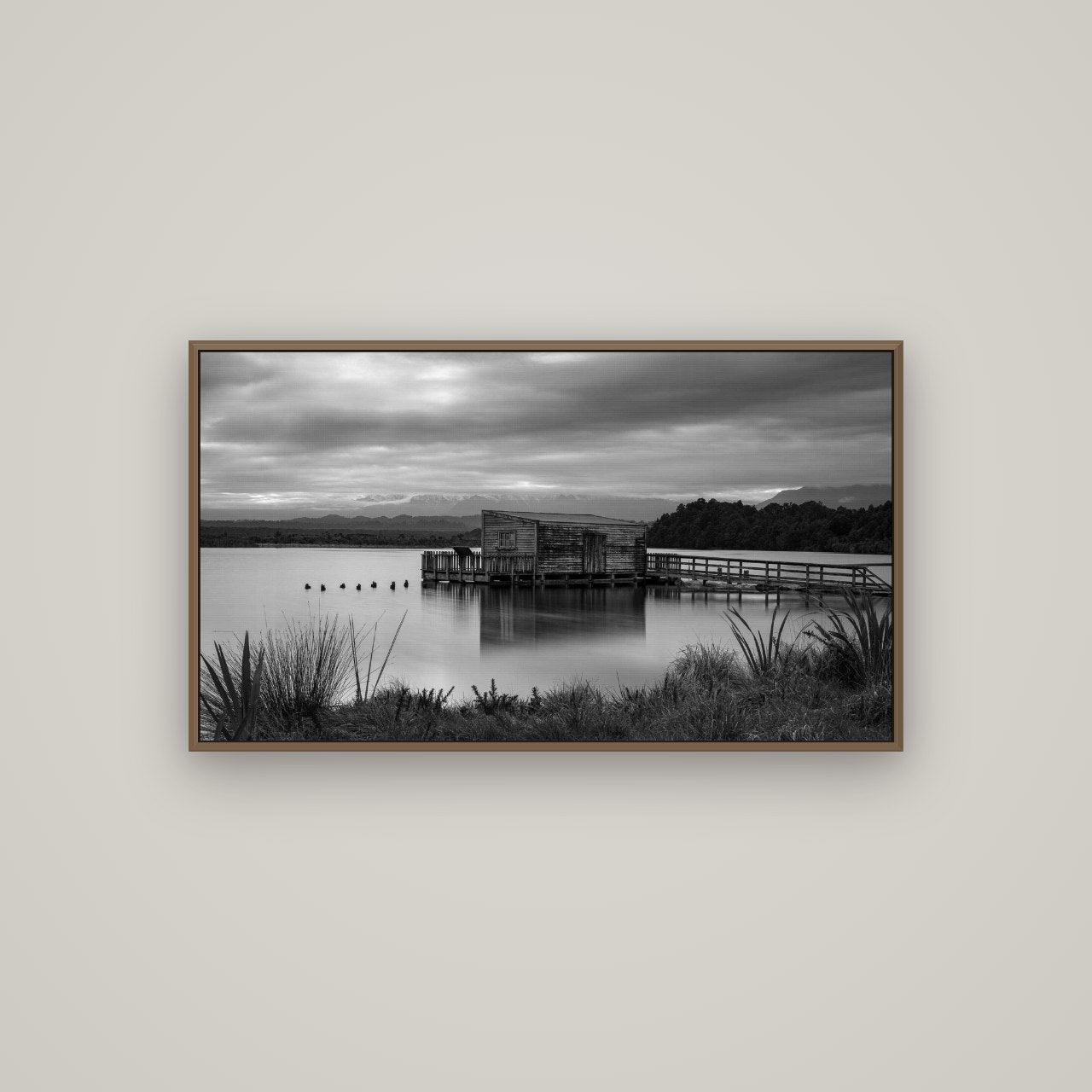 Guardian of the Lagoon, Ōkārito's Tranquil Embrace, Basel Walnut, 107×60 cm. New Zealand fine art wall art by Stephen Milner.