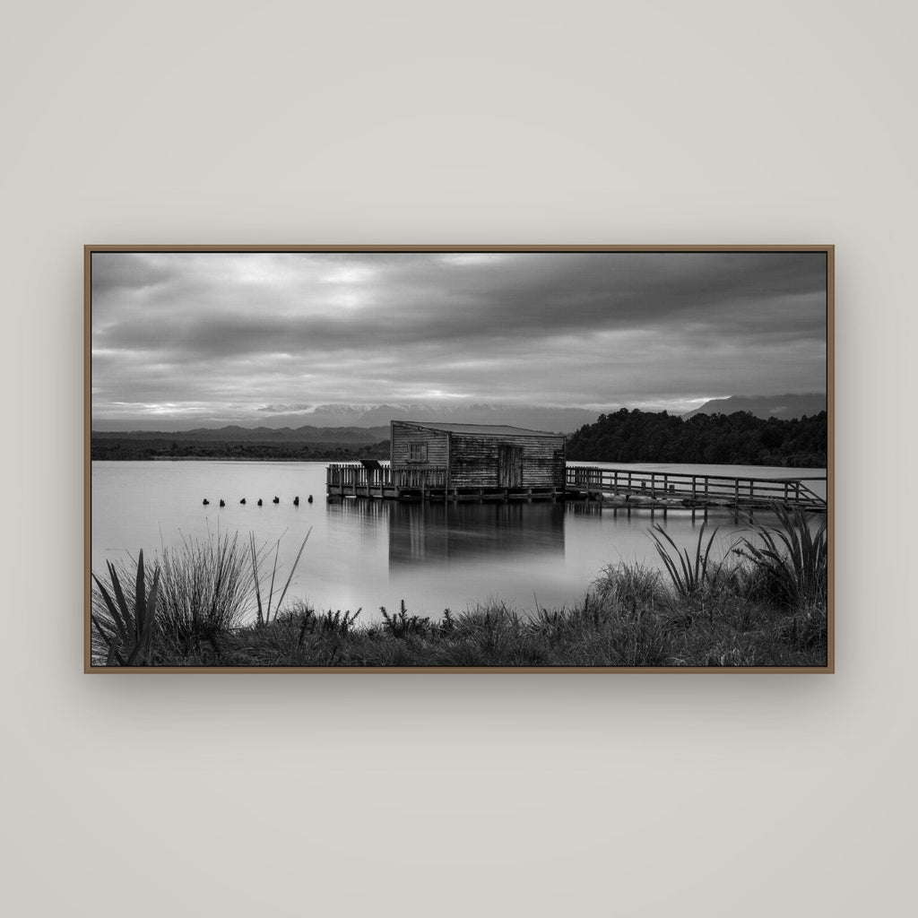 Guardian of the Lagoon, Ōkārito's Tranquil Embrace, Basel Walnut, 160×90 cm. New Zealand fine art wall art by Stephen Milner.