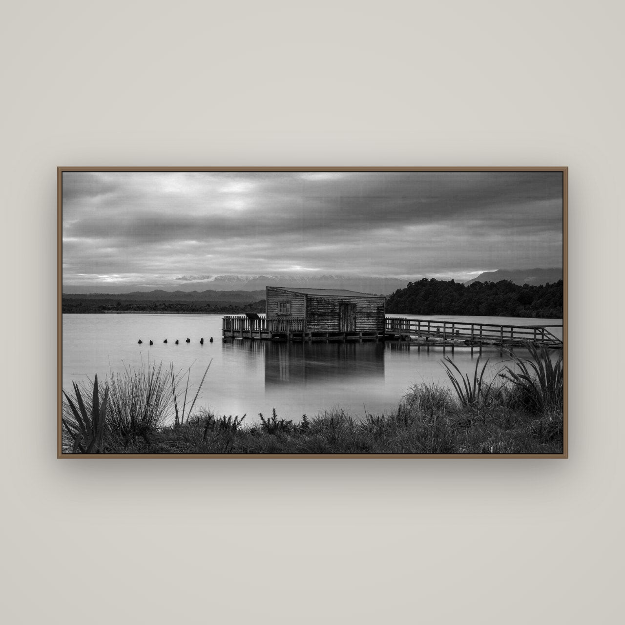 Guardian of the Lagoon, Ōkārito's Tranquil Embrace, Basel Walnut, 160×90 cm. New Zealand fine art wall art by Stephen Milner.