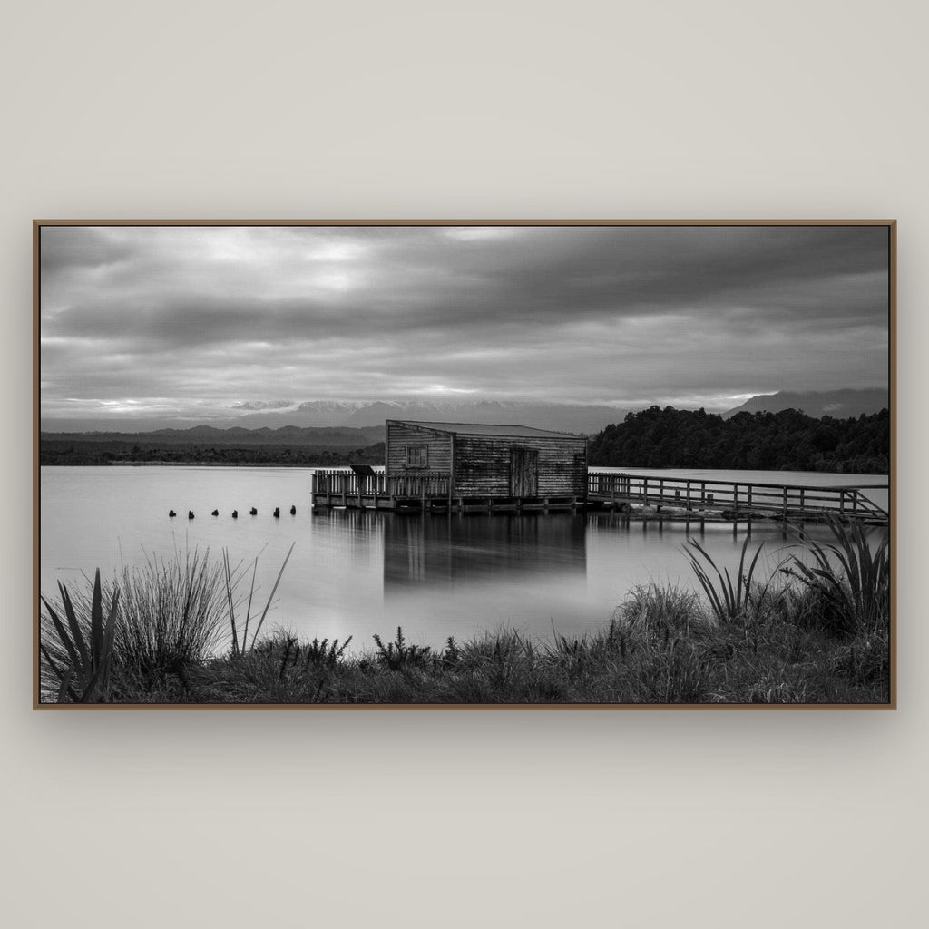 Guardian of the Lagoon, Ōkārito's Tranquil Embrace, Basel Walnut, 196×110 cm. New Zealand fine art wall art by Stephen Milner.