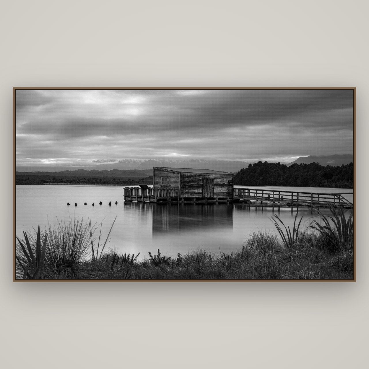 Guardian of the Lagoon, Ōkārito's Tranquil Embrace, Basel Walnut, 196×110 cm. New Zealand fine art wall art by Stephen Milner.