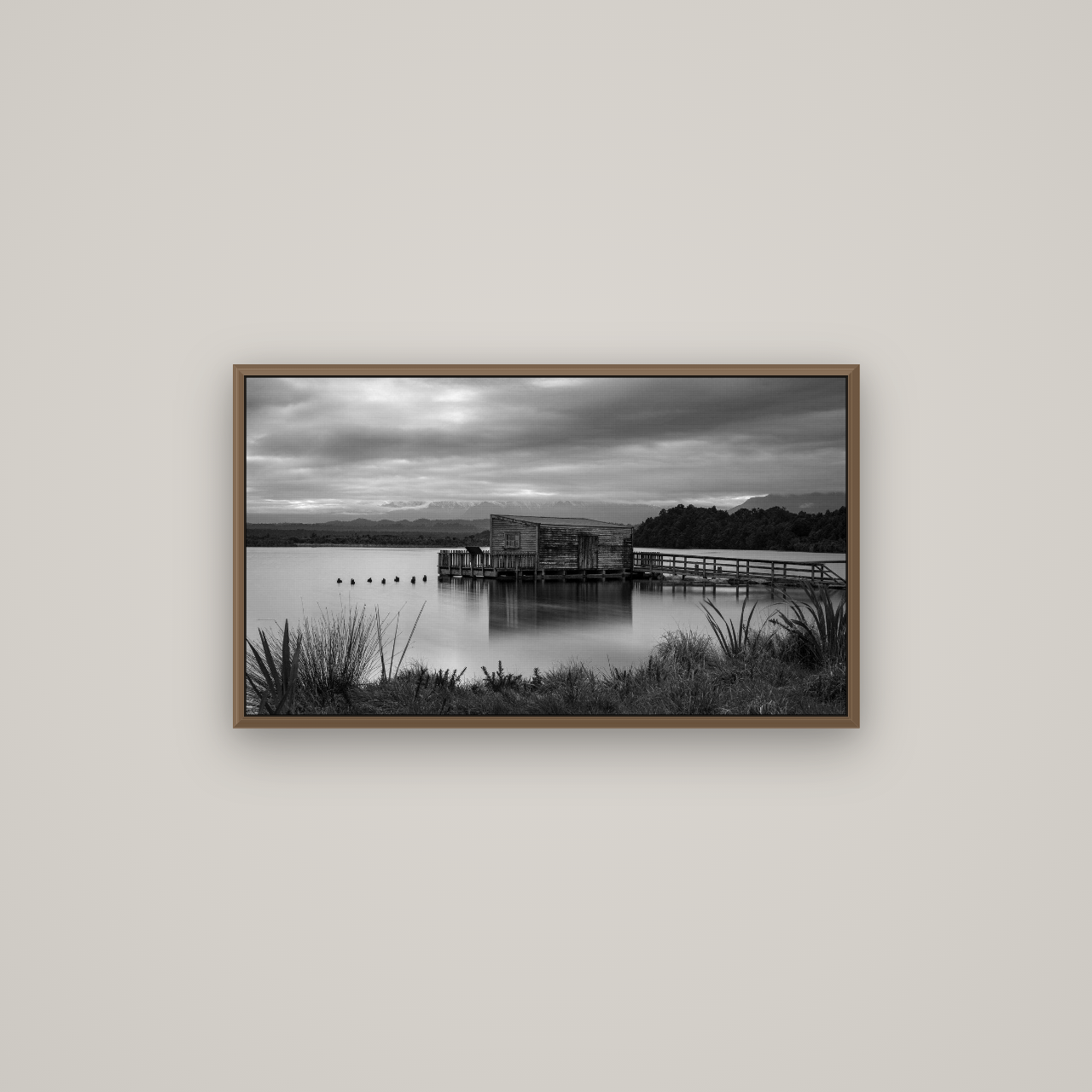 Guardian of the Lagoon, Ōkārito's Tranquil Embrace, Basel Walnut, 80×45 cm. New Zealand fine art wall art by Stephen Milner.