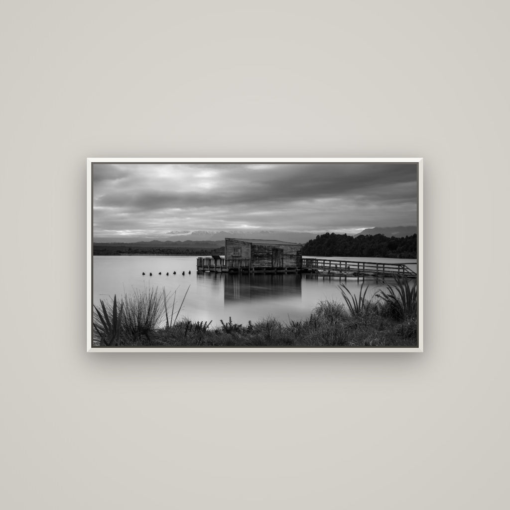 Guardian of the Lagoon, Ōkārito's Tranquil Embrace — Basel White, 107×60 cm. New Zealand fine art wall art by Stephen Milner.