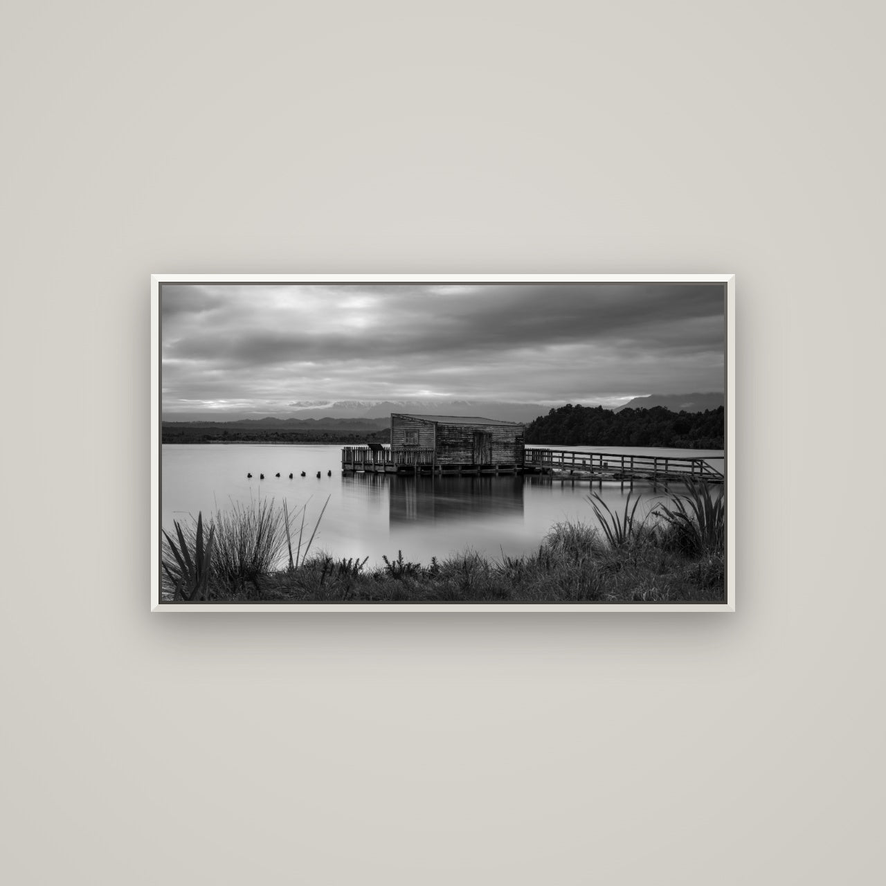 Guardian of the Lagoon, Ōkārito's Tranquil Embrace — Basel White, 107×60 cm. New Zealand fine art wall art by Stephen Milner.