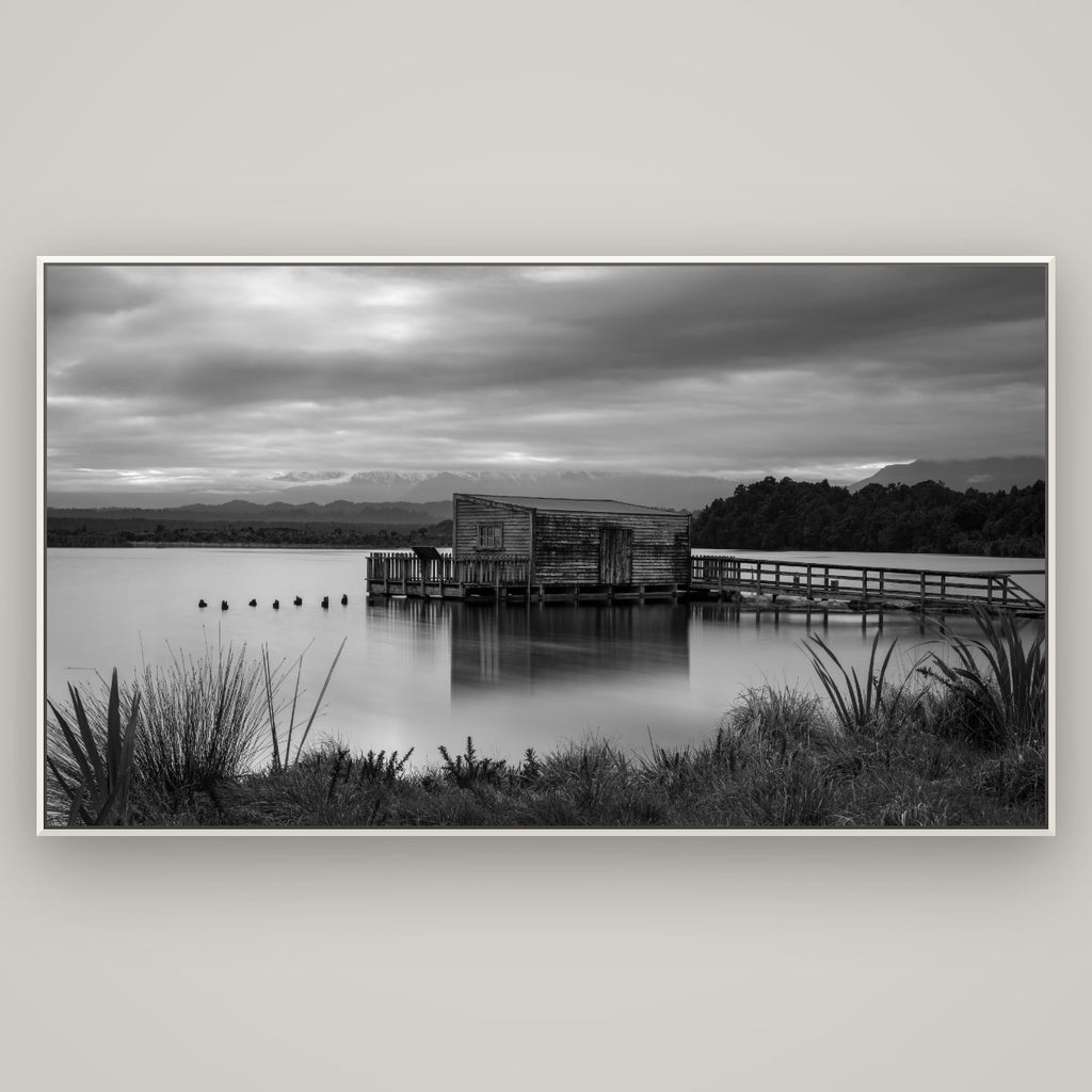 Guardian of the Lagoon, Ōkārito's Tranquil Embrace — Basel White, 196×110 cm. New Zealand fine art wall art by Stephen Milner.