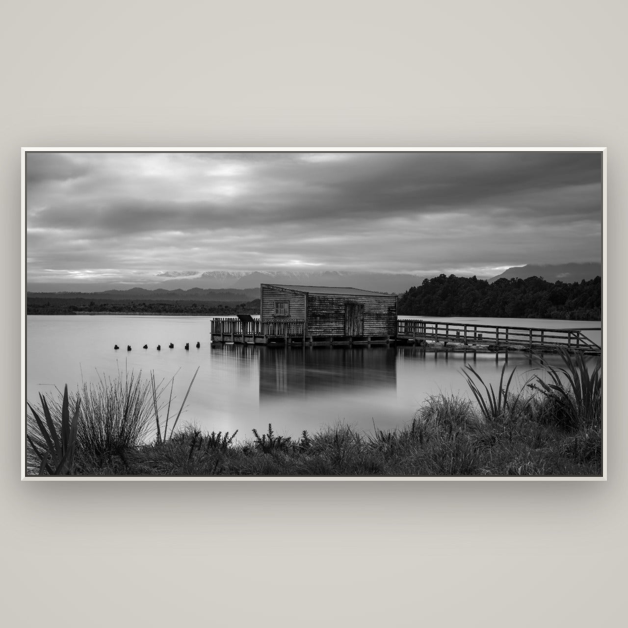 Guardian of the Lagoon, Ōkārito's Tranquil Embrace — Basel White, 196×110 cm. New Zealand fine art wall art by Stephen Milner.