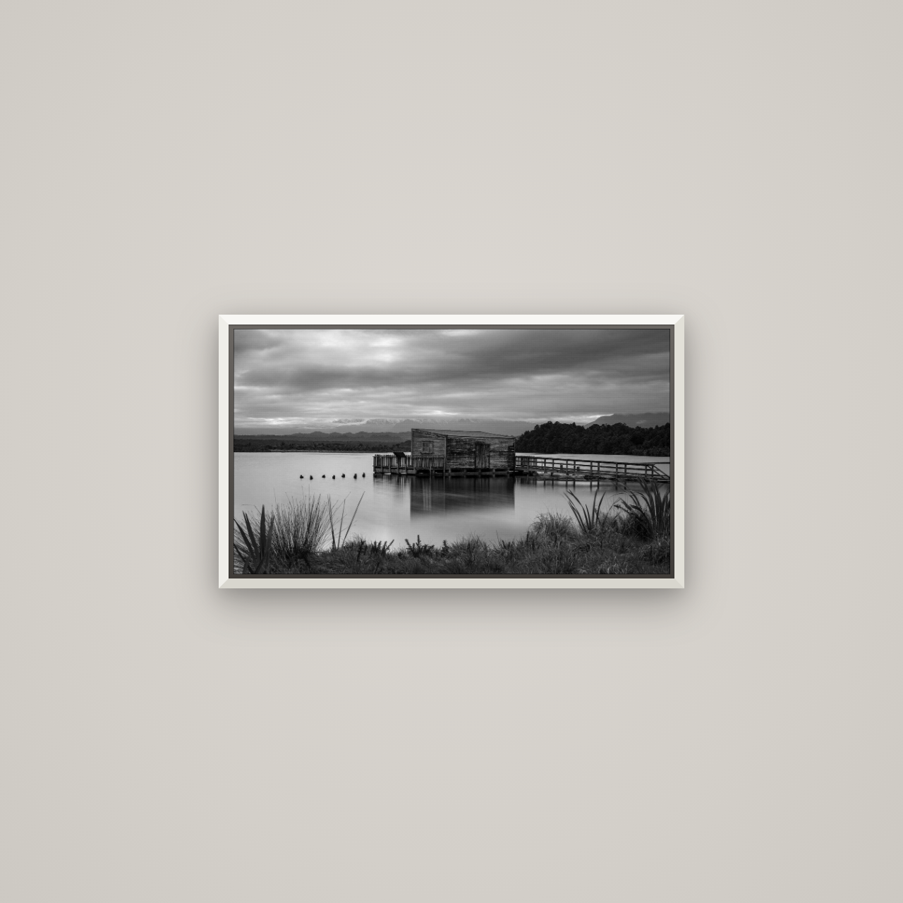 Guardian of the Lagoon, Ōkārito's Tranquil Embrace — Basel White, 64×36 cm. New Zealand fine art wall art by Stephen Milner.