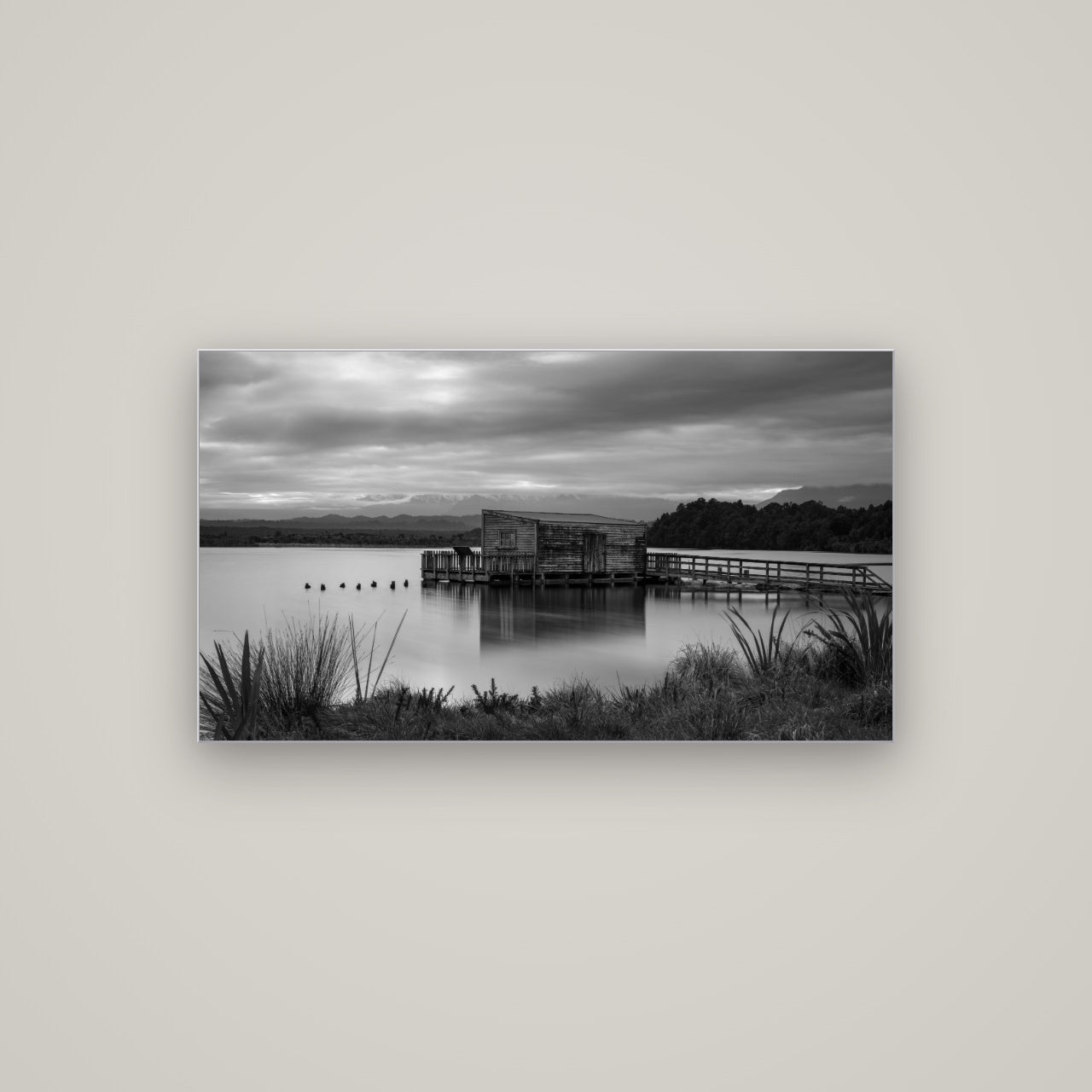 Guardian of the Lagoon, Ōkārito's Tranquil Embrace — Slimline Silver, 107×60 cm. New Zealand fine art wall art by Stephen Milner.