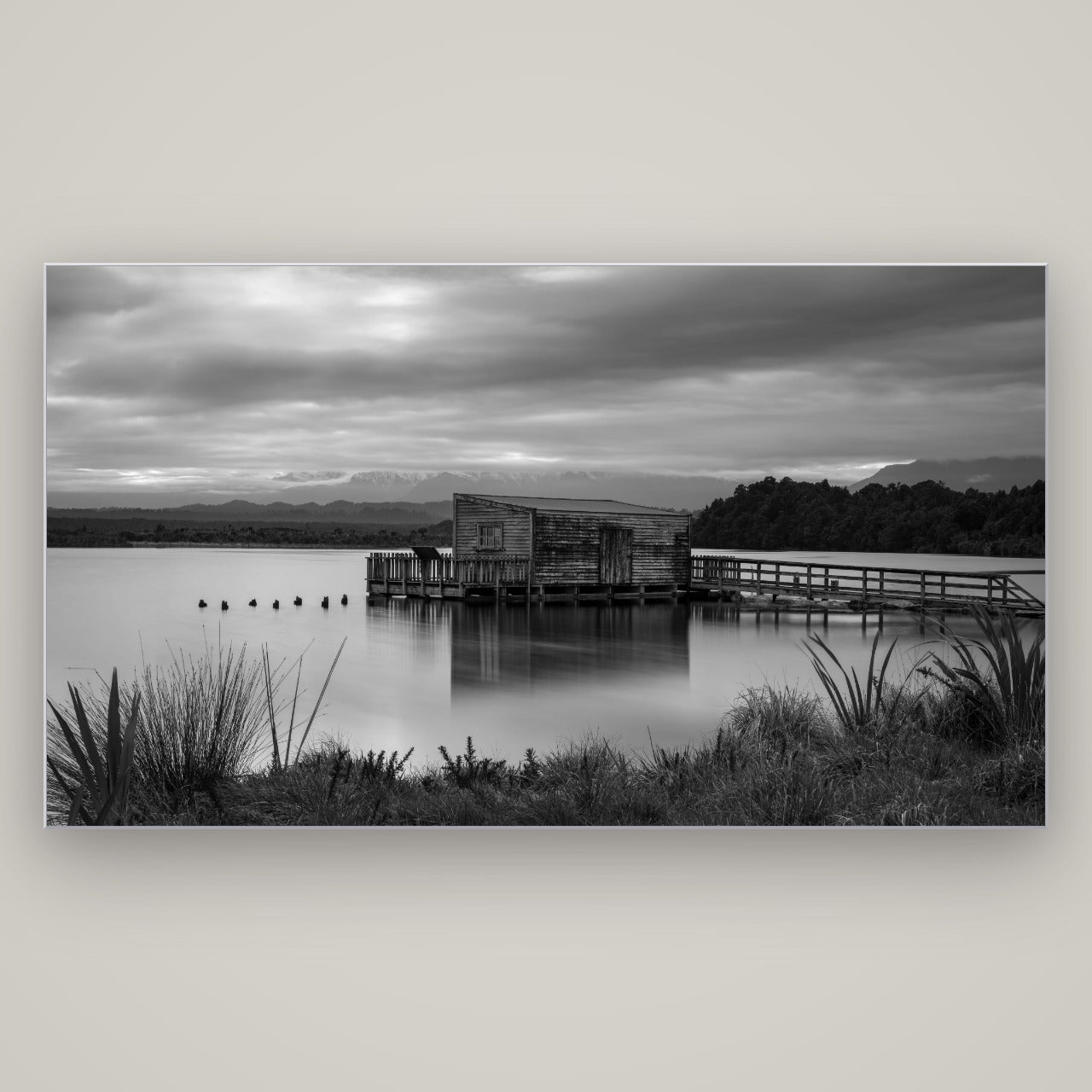 Guardian of the Lagoon, Ōkārito's Tranquil Embrace — Slimline Silver, 196×110 cm. New Zealand fine art wall art by Stephen Milner.