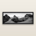 Guardians of Stone, Castle Hill, black and white framed metallic canvas print, Black frame. New Zealand fine art wall art by Stephen Milner.