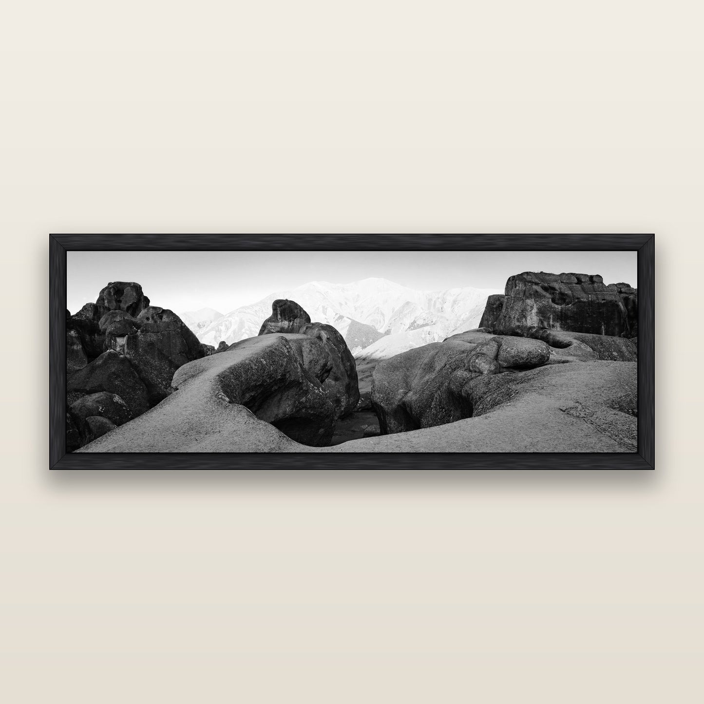 Guardians of Stone, Castle Hill — black and white framed metallic canvas print, Black frame. New Zealand fine art wall art by Stephen Milner.