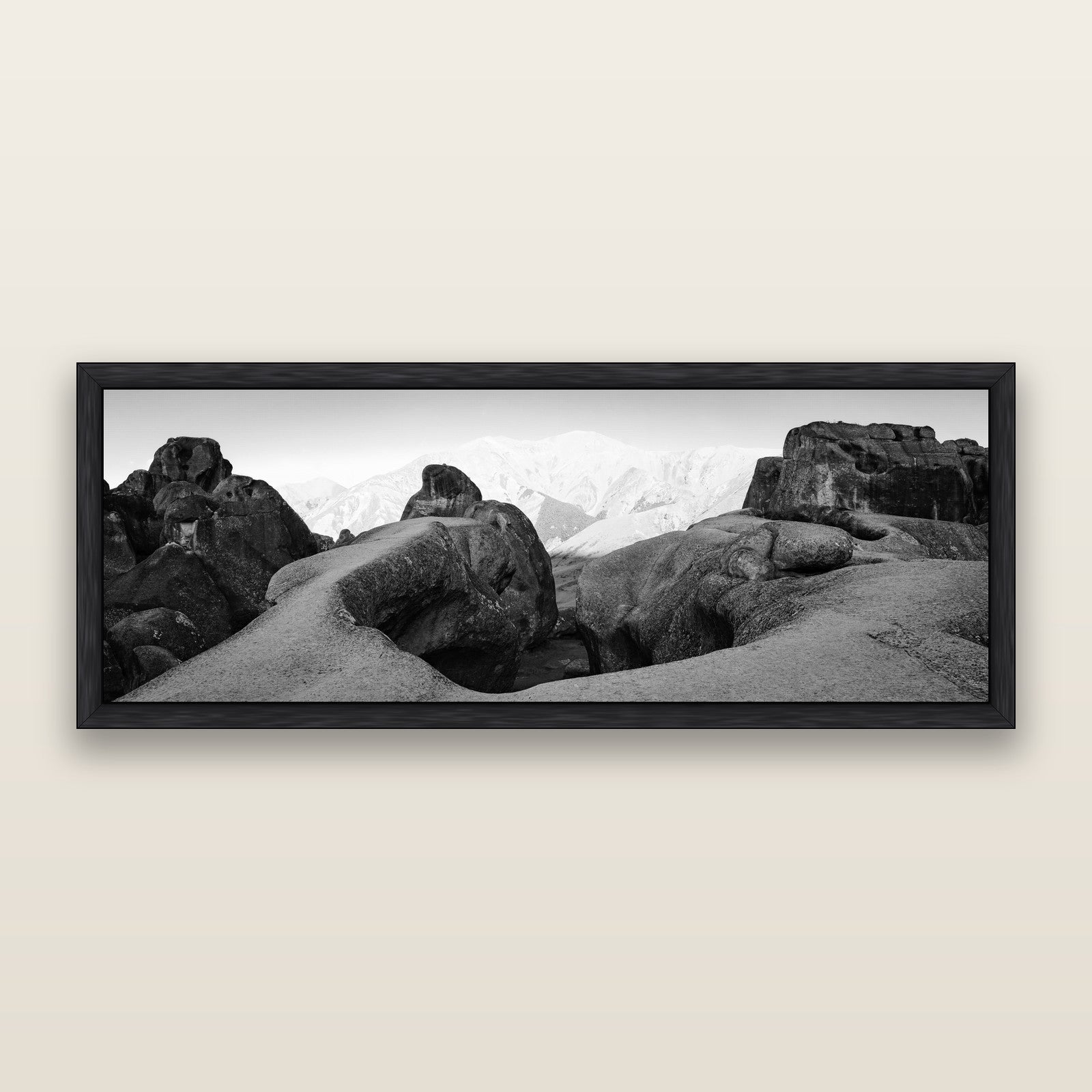 Guardians of Stone, Castle Hill — black and white framed metallic canvas print, Black frame. New Zealand fine art wall art by Stephen Milner.