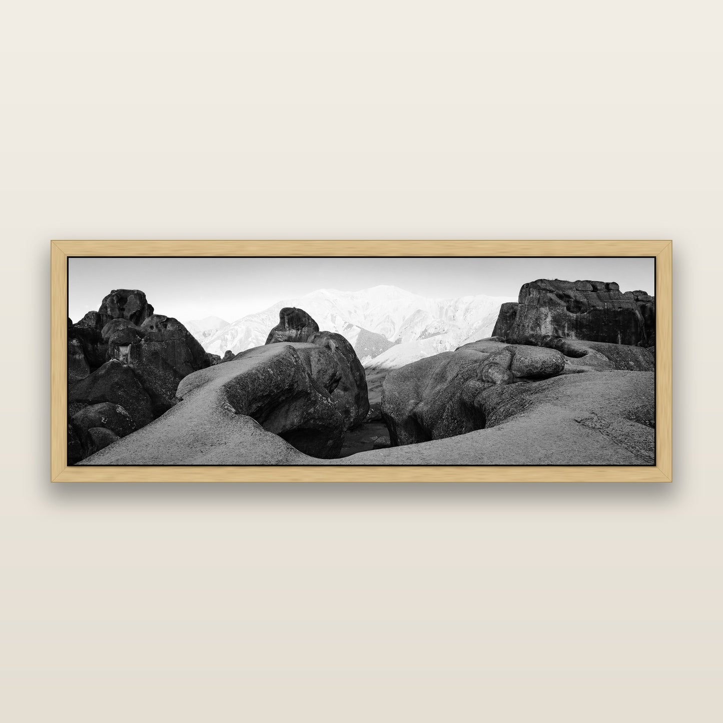 Guardians of Stone, Castle Hill — black and white framed metallic canvas print, Natural frame. New Zealand fine art wall art by Stephen Milner.