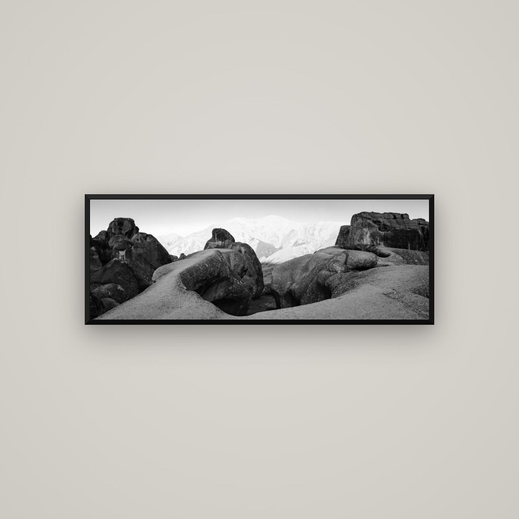Guardians of Stone, Castle Hill — Basel Black Matte, 113×40 cm. New Zealand fine art wall art by Stephen Milner.