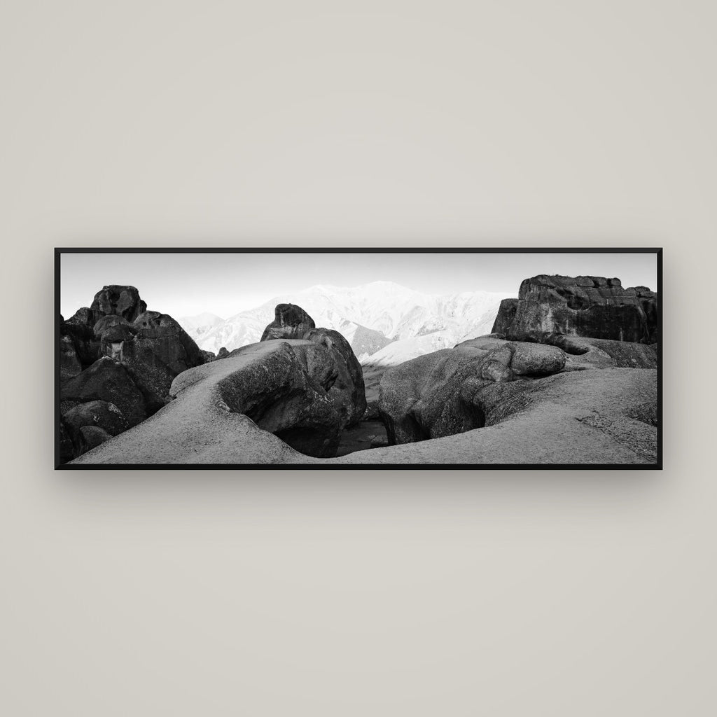 Guardians of Stone, Castle Hill — Basel Black Matte, 170×60 cm. New Zealand fine art wall art by Stephen Milner.