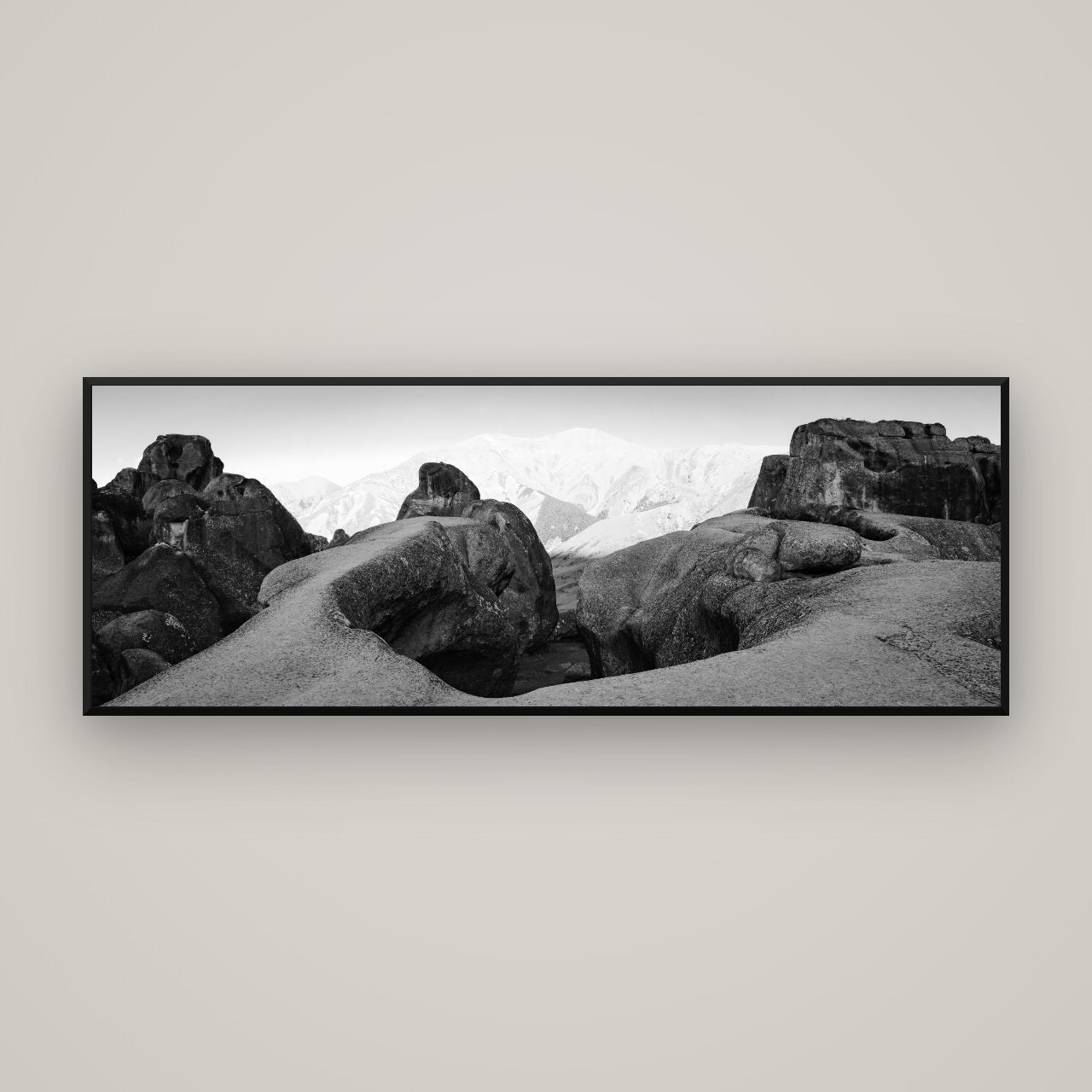 Guardians of Stone, Castle Hill — Basel Black, 170×60 cm. New Zealand fine art wall art by Stephen Milner.