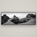 Guardians of Stone, Castle Hill — Basel Black, 198×70 cm. New Zealand fine art wall art by Stephen Milner.