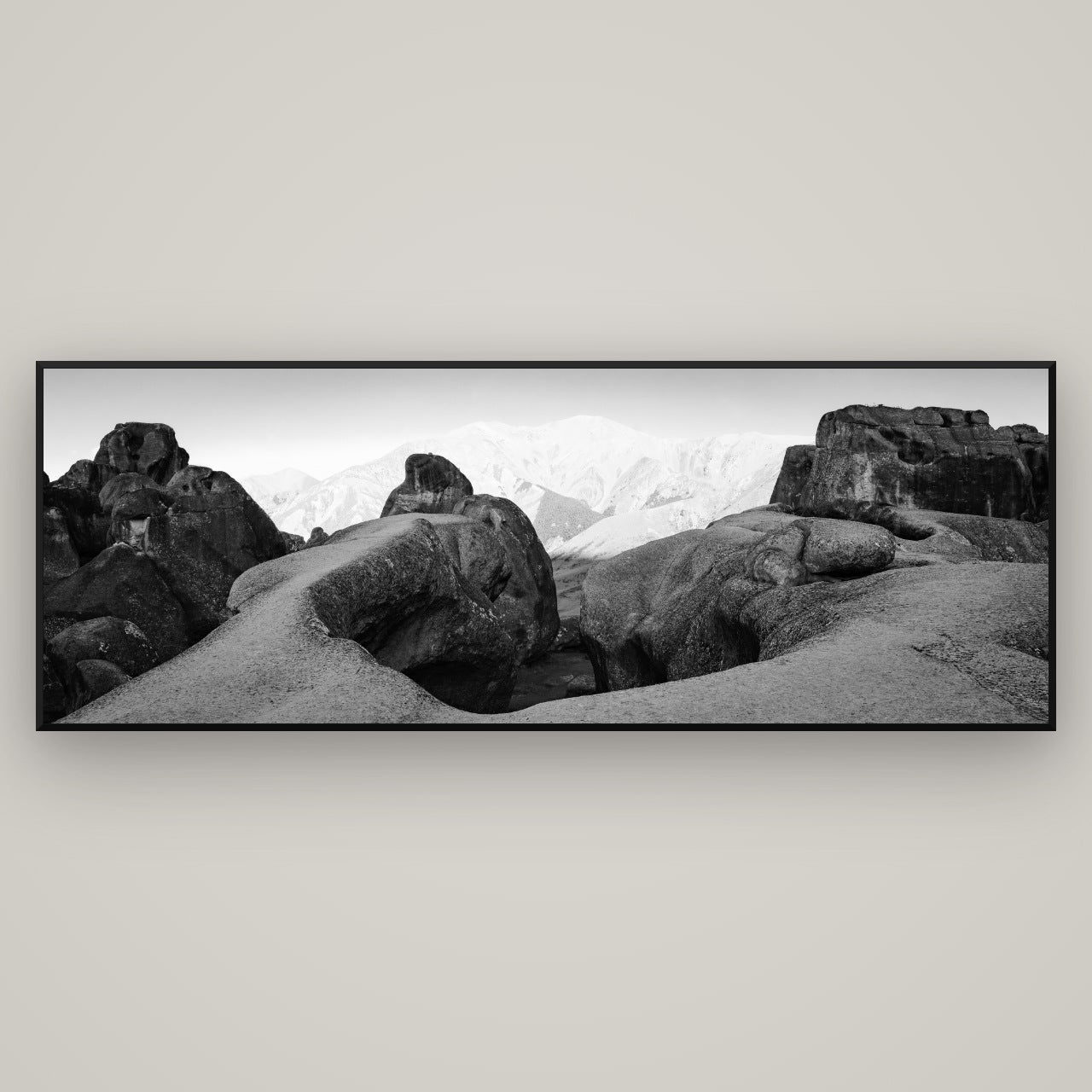 Guardians of Stone, Castle Hill — Basel Black, 198×70 cm. New Zealand fine art wall art by Stephen Milner.