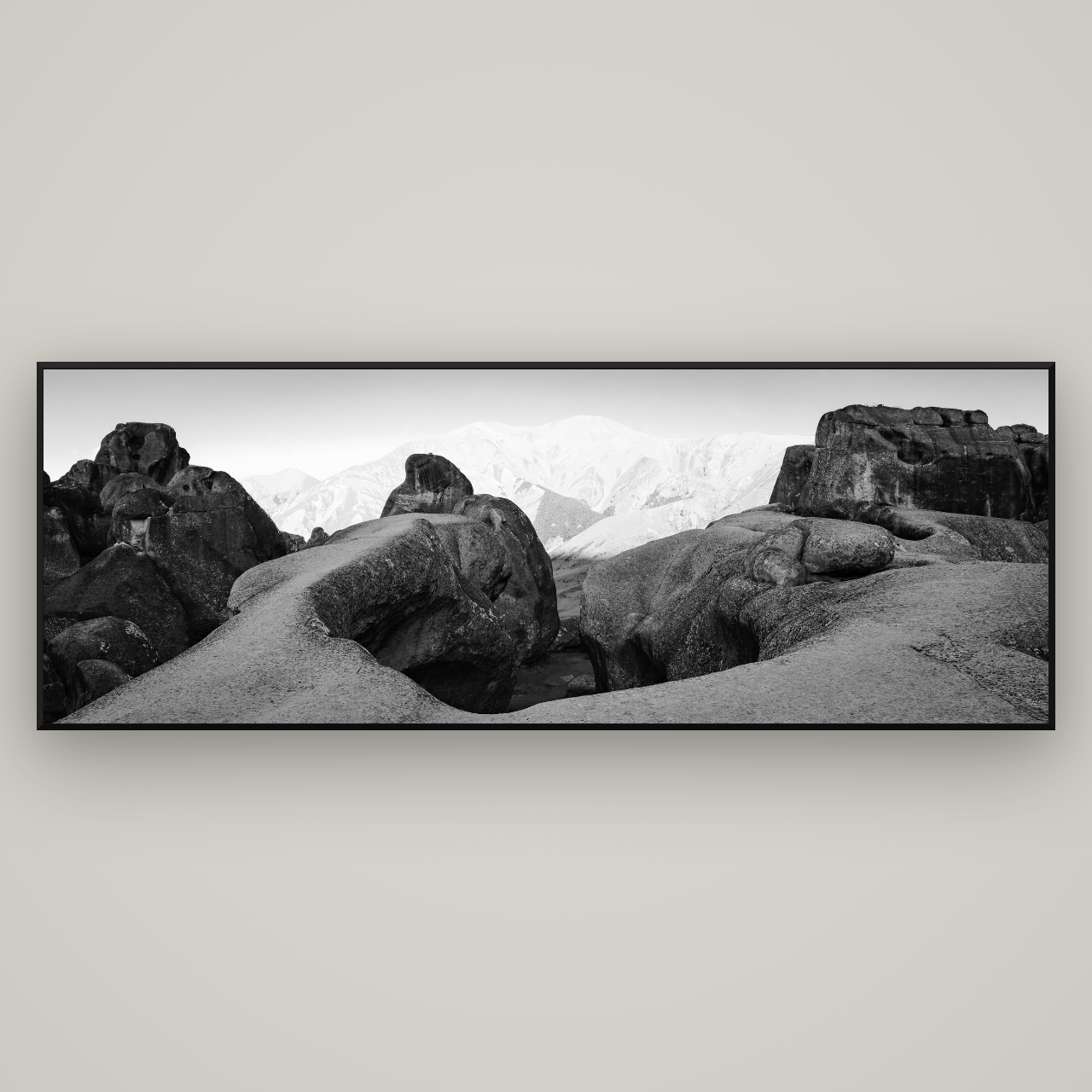 Guardians of Stone, Castle Hill — Basel Black Matte, 227×80 cm. New Zealand fine art wall art by Stephen Milner.