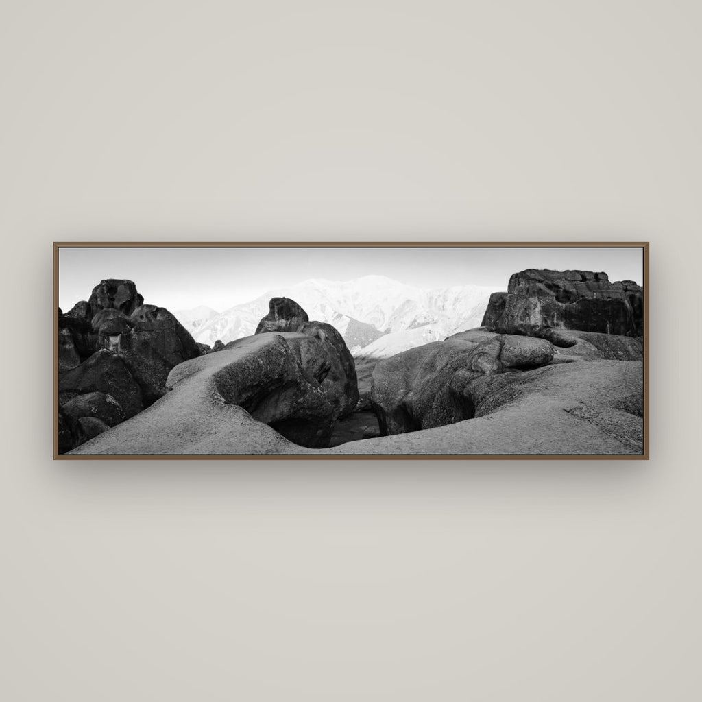 Guardians of Stone, Castle Hill, Basel Walnut, 170×60 cm. New Zealand fine art wall art by Stephen Milner.