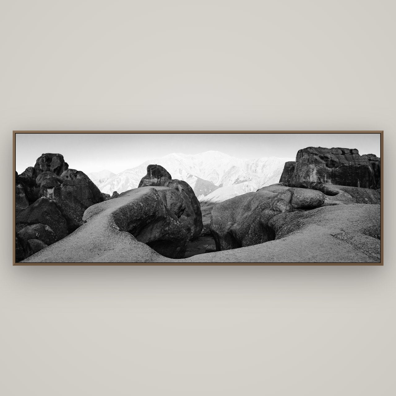 Guardians of Stone, Castle Hill, Basel Walnut, 198×70 cm. New Zealand fine art wall art by Stephen Milner.