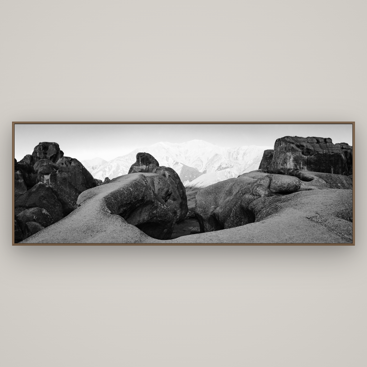 Guardians of Stone, Castle Hill, Basel Walnut, 227×80 cm. New Zealand fine art wall art by Stephen Milner.