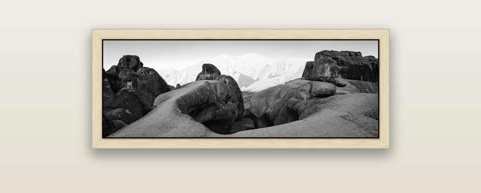 Guardians of Stone, Castle Hill — natural float frame canvas, 102 × 36 cm. New Zealand fine art landscape wall art by Stephen Milner.
