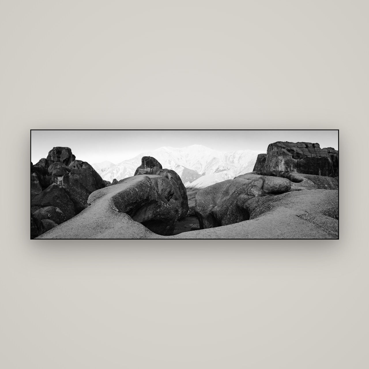 Guardians of Stone, Castle Hill — Slimline Black, 170×60 cm. New Zealand fine art wall art by Stephen Milner.