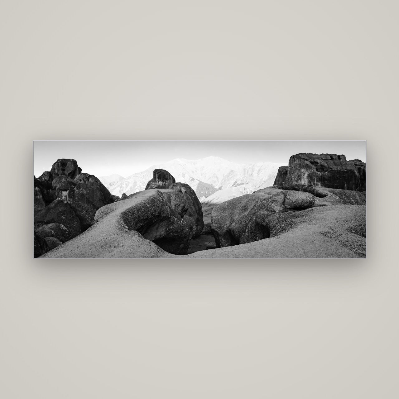Guardians of Stone, Castle Hill — Slimline Silver, 170×60 cm. New Zealand fine art wall art by Stephen Milner.