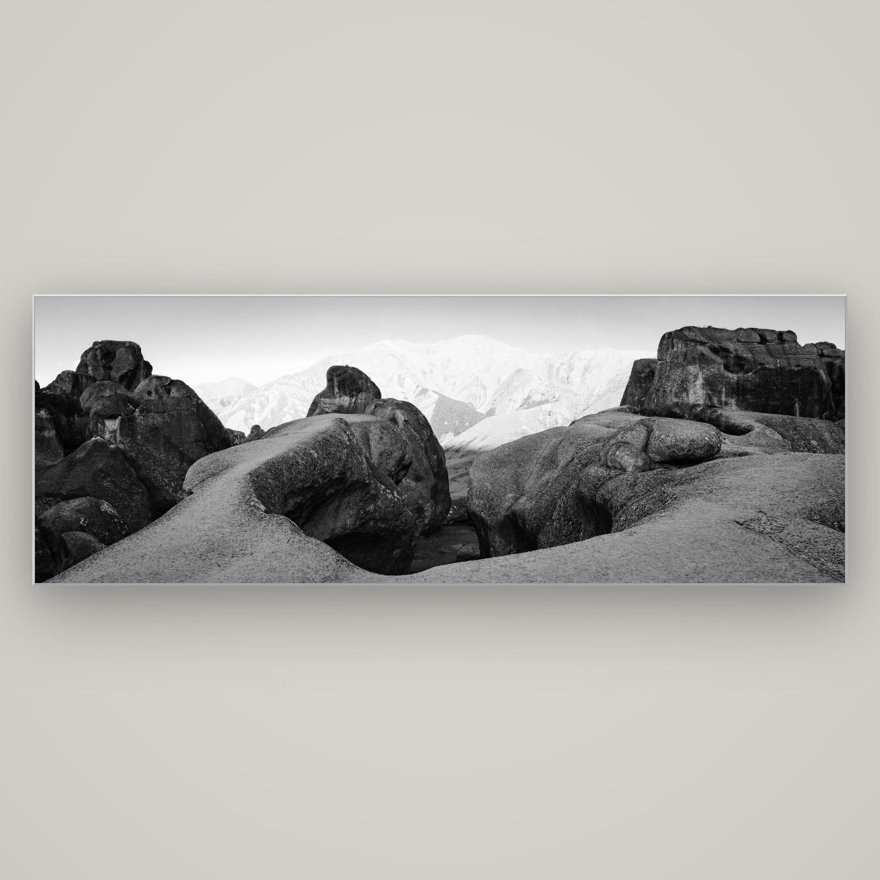 Guardians of Stone, Castle Hill — Slimline Silver, 198×70 cm. New Zealand fine art wall art by Stephen Milner.