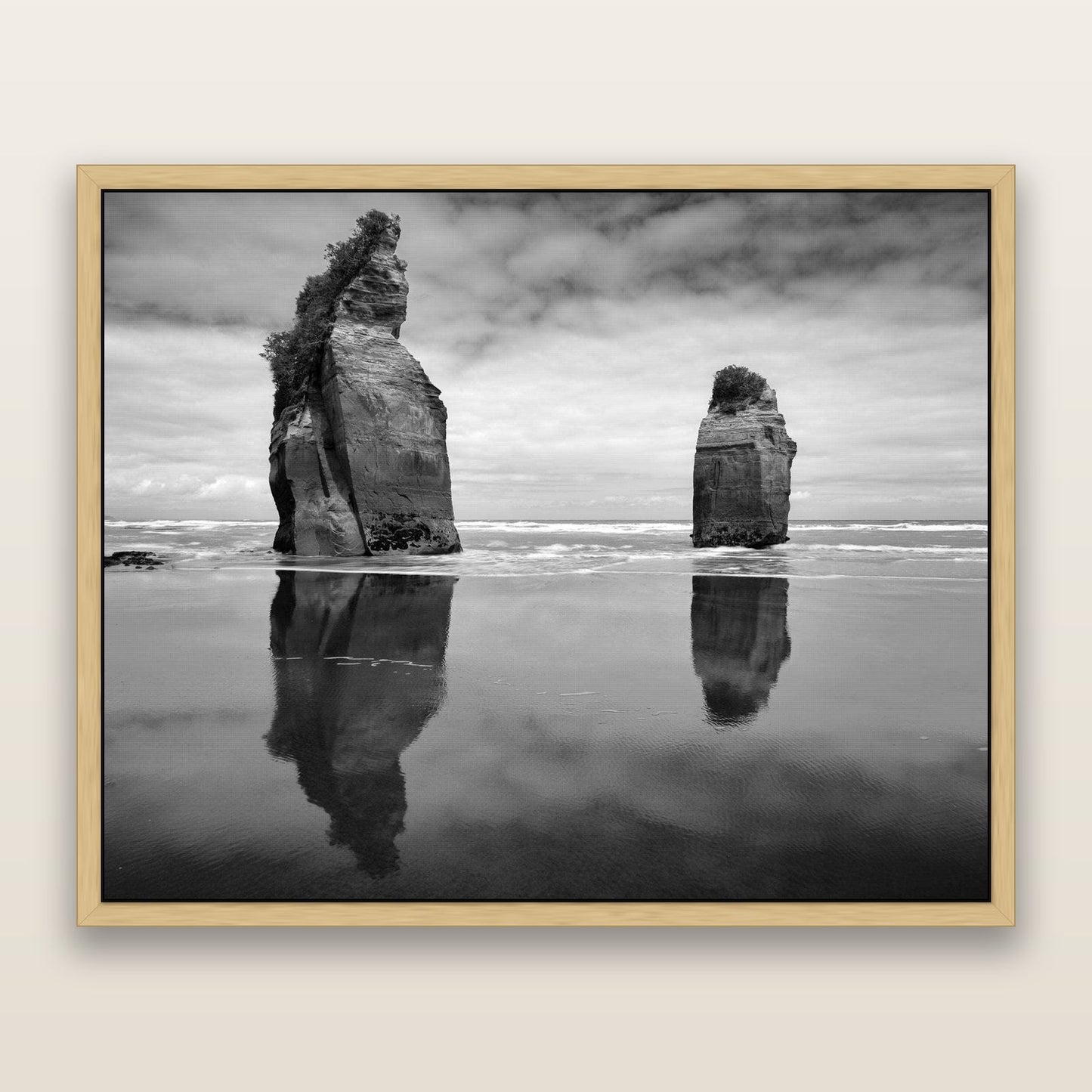 Guardians of the Ocean, Taranaki — framed metallic canvas print, Natural frame. New Zealand fine art landscape wall art by Stephen Milner.
