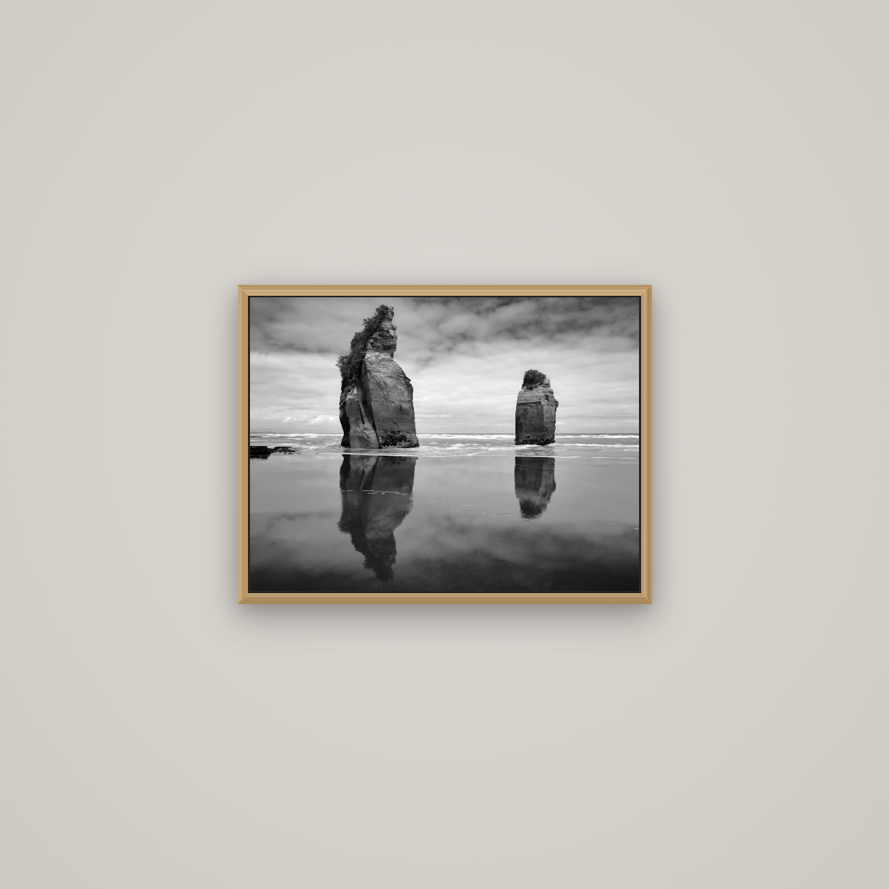 Guardians of the Ocean, Taranaki, Basel Natural Oak, 53×40 cm. New Zealand fine art wall art by Stephen Milner.