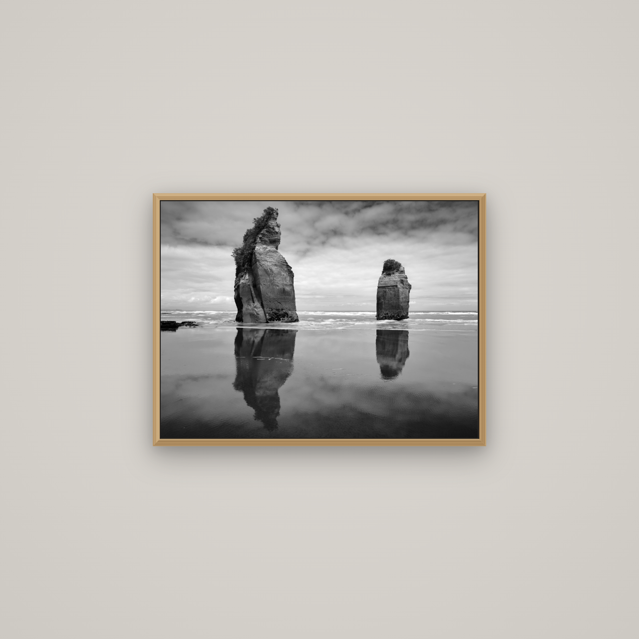 Guardians of the Ocean, Taranaki, Basel Natural Oak, 67×50 cm. New Zealand fine art wall art by Stephen Milner.