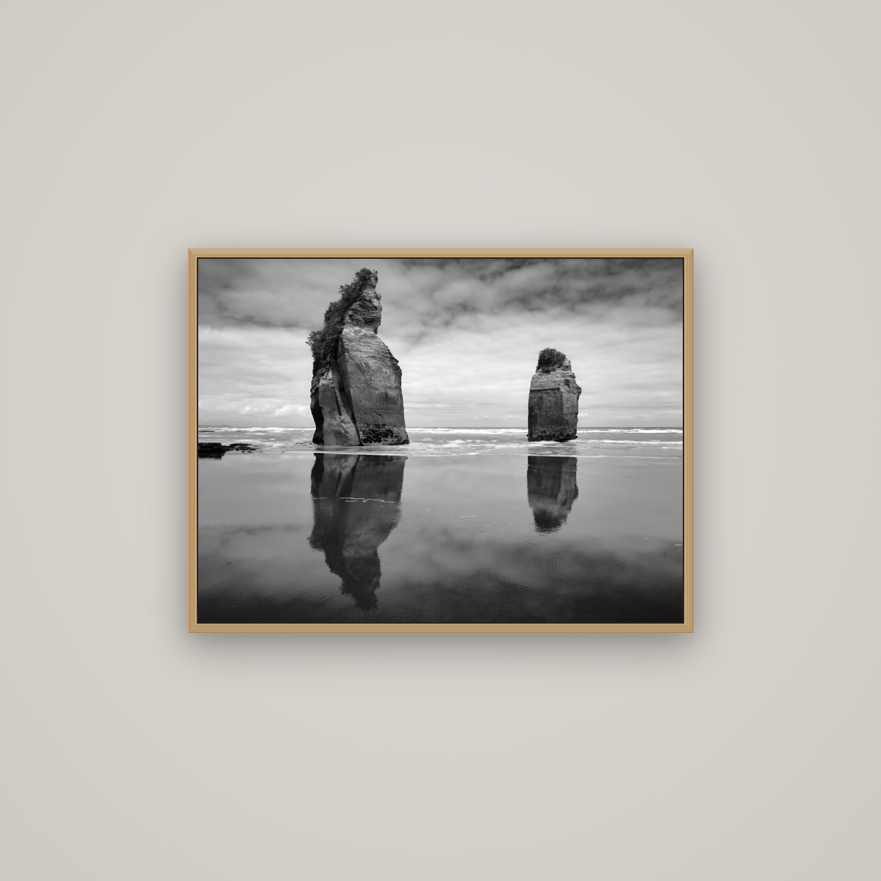 Guardians of the Ocean, Taranaki, Basel Natural Oak, 80×60 cm. New Zealand fine art wall art by Stephen Milner.