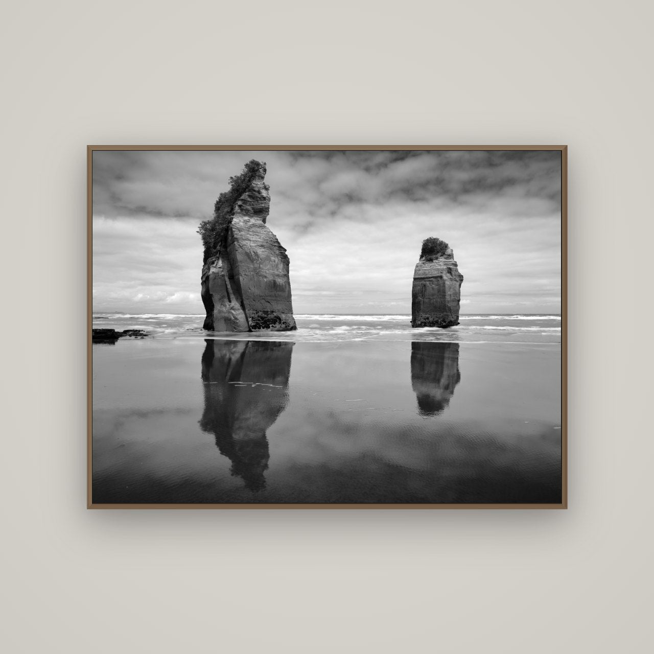 Guardians of the Ocean, Taranaki, Basel Walnut, 133×100 cm. New Zealand fine art photograph under matte acrylic glass.