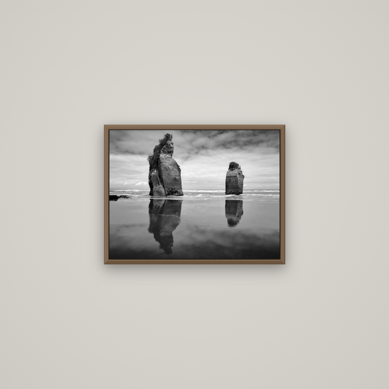Guardians of the Ocean, Taranaki, Basel Walnut, 53×40 cm. New Zealand fine art wall art by Stephen Milner.