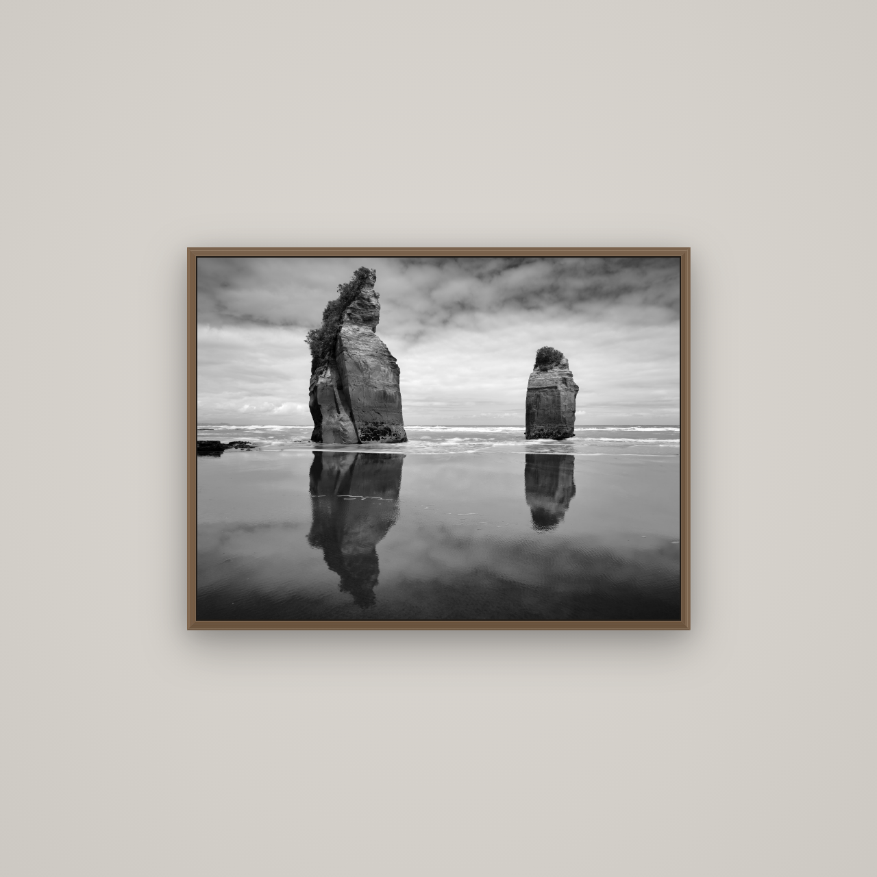Guardians of the Ocean, Taranaki, Basel Walnut, 80×60 cm. New Zealand fine art wall art by Stephen Milner.
