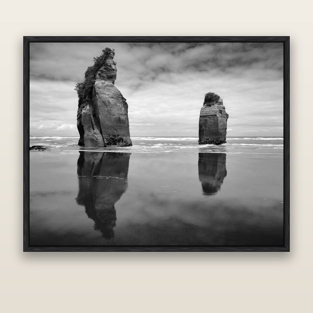 Guardians of the Ocean, Taranaki — black float frame canvas, 176 × 141 cm. New Zealand fine art landscape wall art by Stephen Milner.