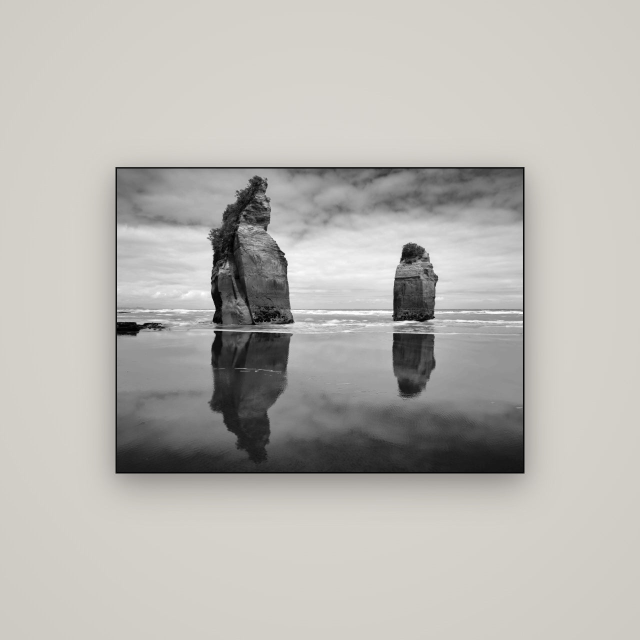 Guardians of the Ocean, Taranaki — Slimline Black, 107×80 cm. New Zealand fine art wall art by Stephen Milner.