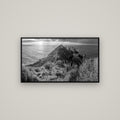 Guiding Light, Nugget Point Sunrise — Basel Black, 107×60 cm. New Zealand fine art wall art by Stephen Milner.