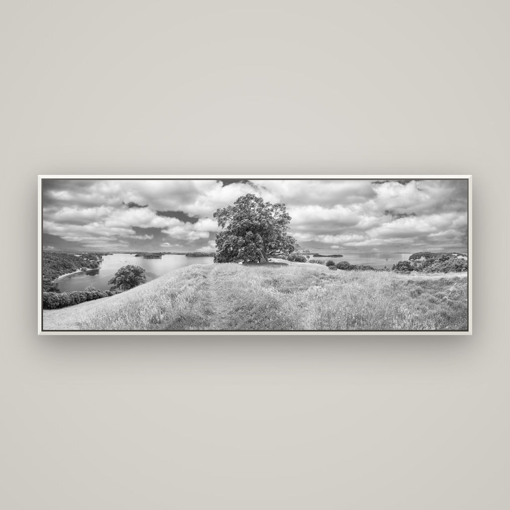 Harbour of Tranquility, Pōhutukawa Bloom at Mahurangi — Basel White, 170×60 cm. New Zealand fine art wall art by Stephen Milner.