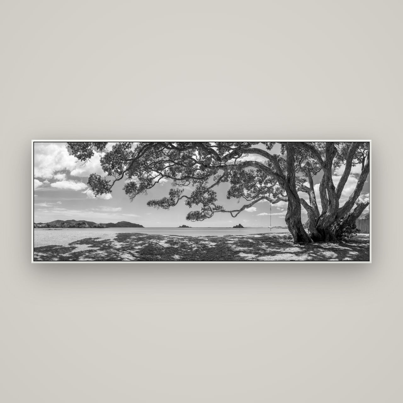 Harbour of Summer Light, Pōhutukawa Bloom, Bay of Islands — ArtBox White, 170×60 cm. New Zealand fine art wall art by Stephen Milner.