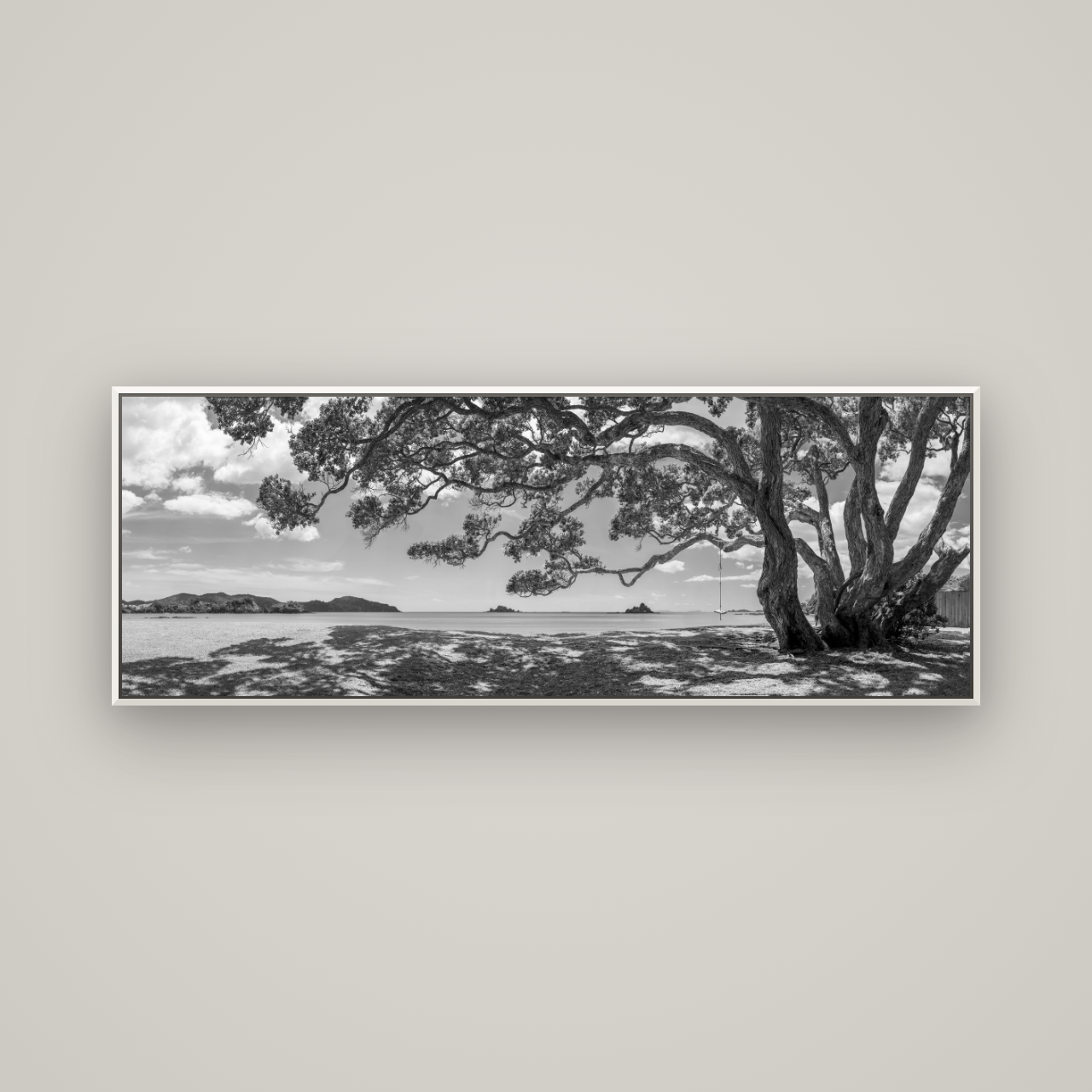 Harbour of Summer Light, Pōhutukawa Bloom, Bay of Islands — Basel White, 170×60 cm. New Zealand fine art wall art by Stephen Milner.