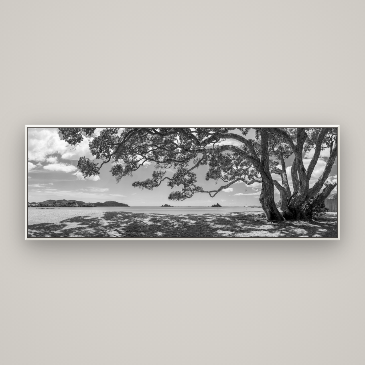 Harbour of Summer Light, Pōhutukawa Bloom, Bay of Islands — Basel White, 198×70 cm. New Zealand fine art wall art by Stephen Milner.