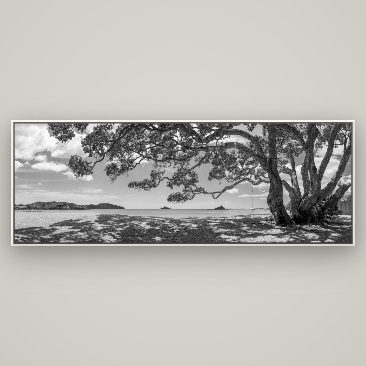 Harbour of Summer Light, Pōhutukawa Bloom, Bay of Islands — Basel White, 198×70 cm. New Zealand fine art wall art by Stephen Milner.