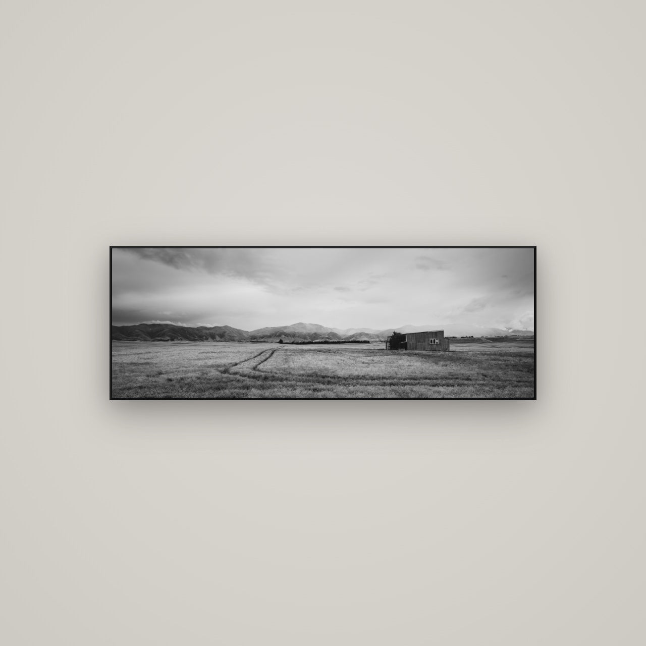 Harvest Light, Canterbury — ArtBox Black, 113×40 cm. New Zealand fine art wall art by Stephen Milner.