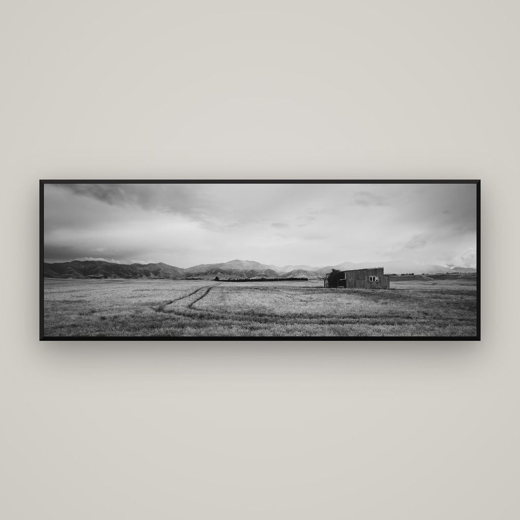 Harvest Light, Canterbury — Basel Black Matte, 170×60 cm. New Zealand fine art wall art by Stephen Milner.