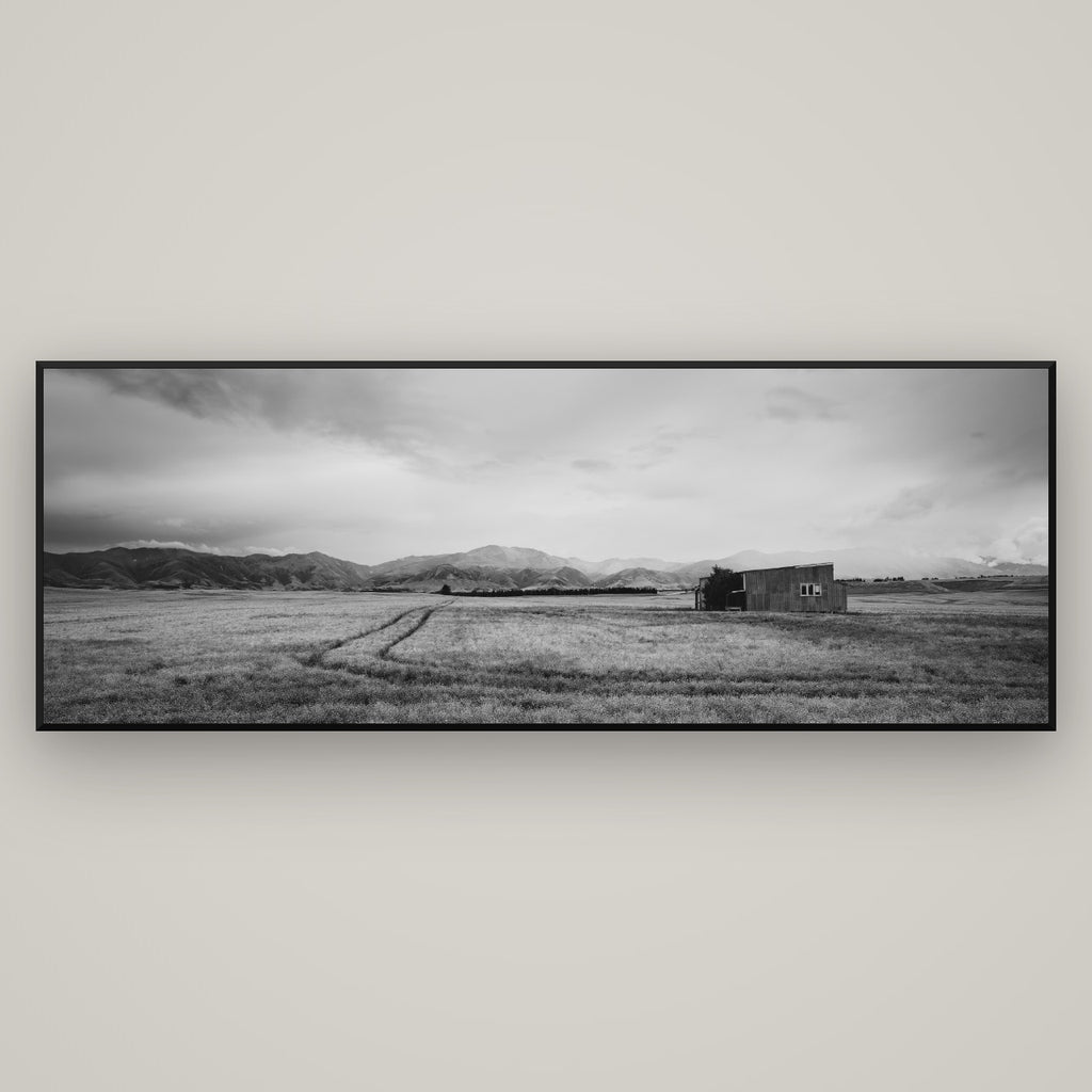 Harvest Light, Canterbury — Basel Black Matte, 198×70 cm. New Zealand fine art wall art by Stephen Milner.